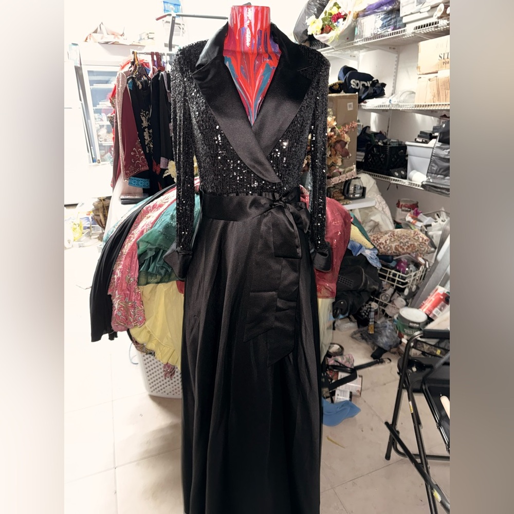 Xscape Black Sequin Long Sleeve Dress